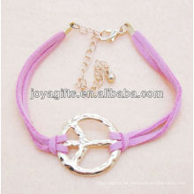 Pulsera de cuero rosa con aleación de símbolo de paz